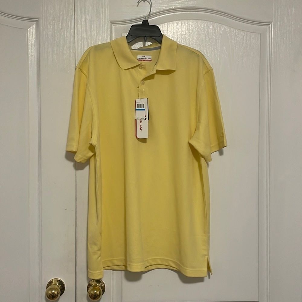 Mens XL Golf Shirt Yellow Grand Slam Dri flow Motion flow NWT Dry flow